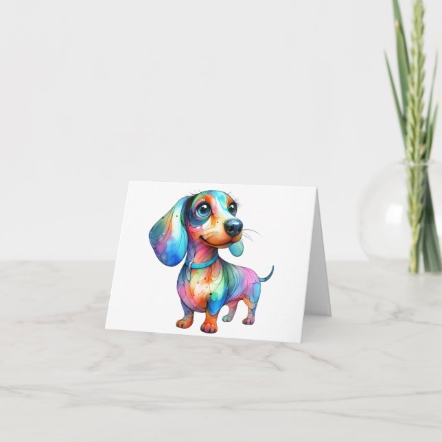 Cartão de Saudação Dachshund Multicolorido (Frente)