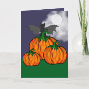 Cartão de Saudação de Abóbora e Bat Halloween