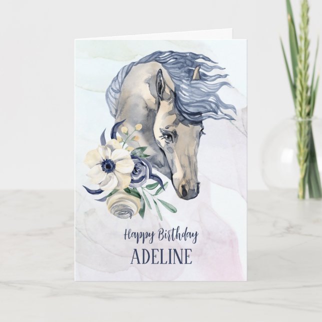 Cartão de saudação de aniversário de cavalos de aq (Frente)