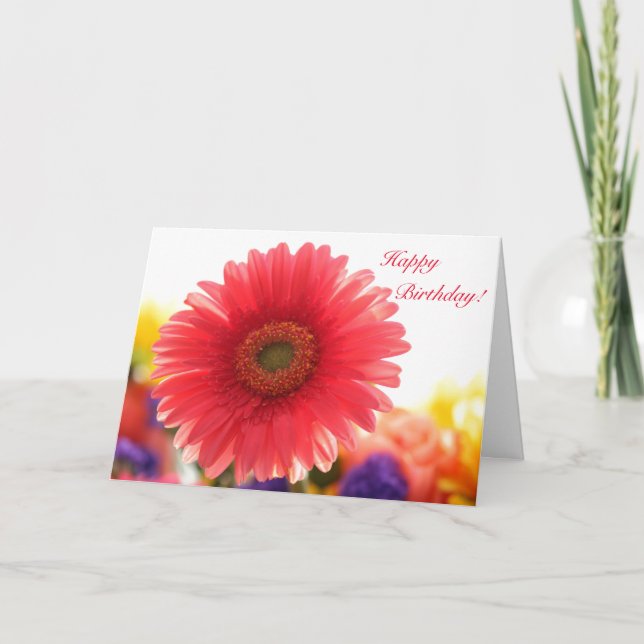 Cartão de Saudação de Aniversário Red Gerber Daisy (Frente)