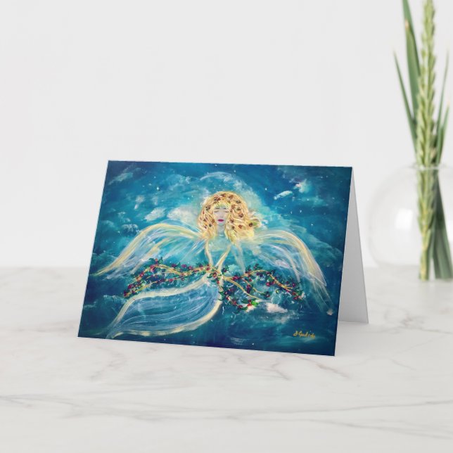 Cartão de Saudação de Anjo de Natal Dobrado (Frente)