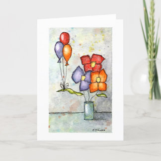 Cartão de Saudação de Aquarela com Três Flores de 