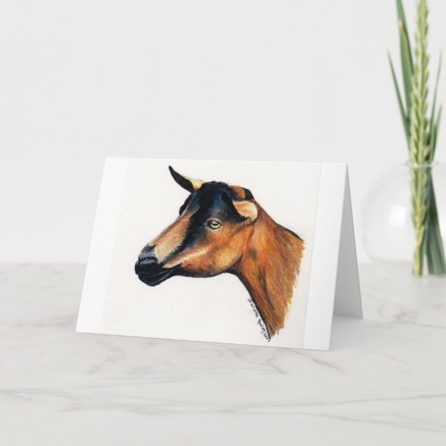 Cartão de Saudação de Arte Animal "Oberhasli Goat" (Frente)