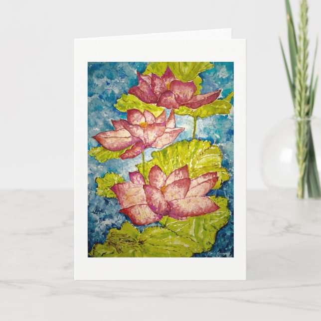 Cartão de Saudação de Arte com Aquarela de Lotus P (Frente)