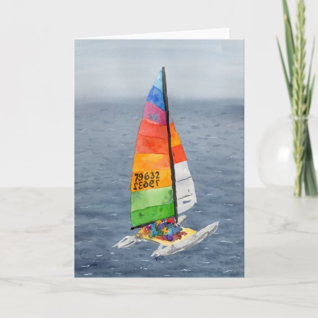 Cartão de Saudação de Arte de Catamarã Náutico (Frente)
