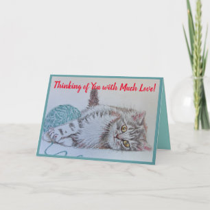 Cartão de saudação de arte de gato de desenho d