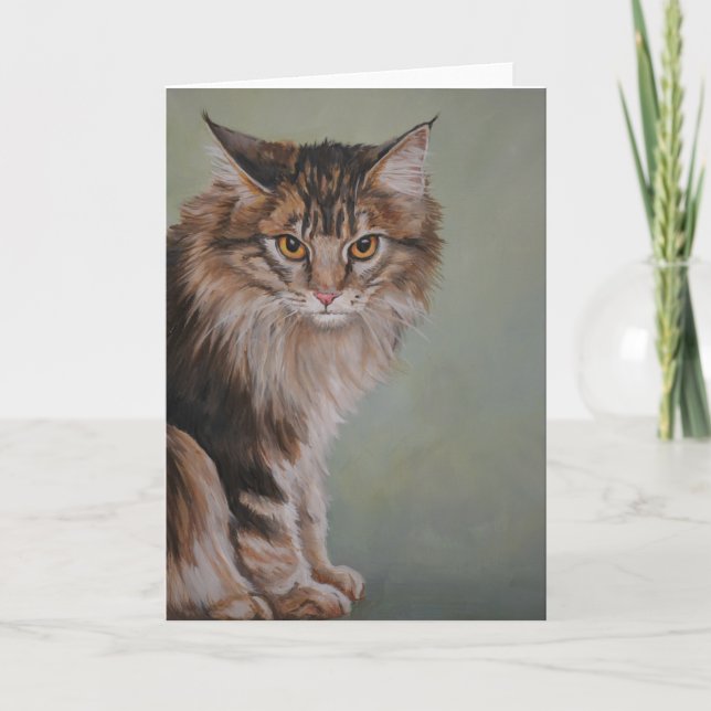 Cartão de Saudação de Arte Gato Maine Coon (Frente)
