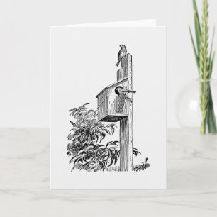 Cartão de Saudação de Aves Vintage e Birdhouse