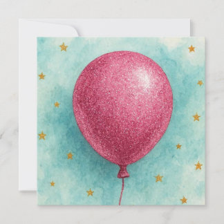 Cartão de Saudação de Balão de Brilho Cor-de-Rosa.