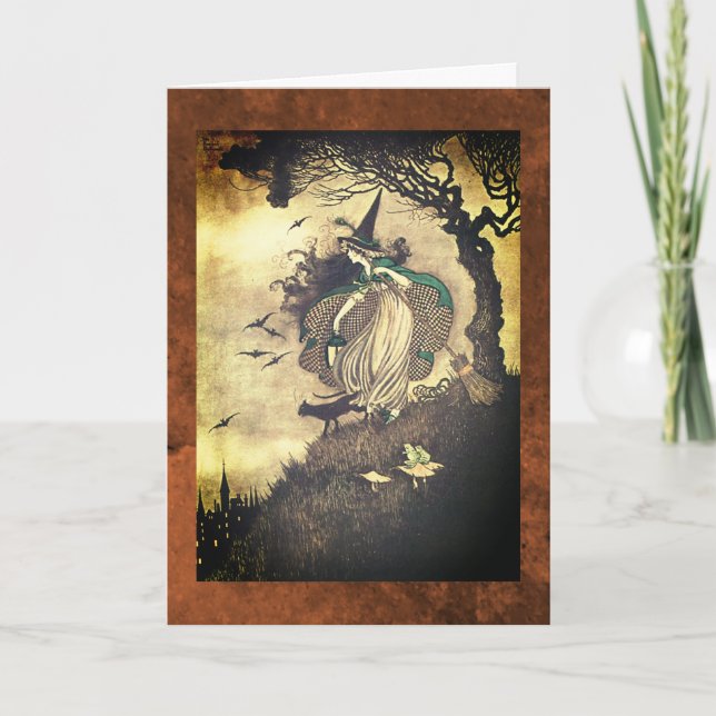 Cartão de Saudação de Bruxa de Halloween de Desenh (Frente)