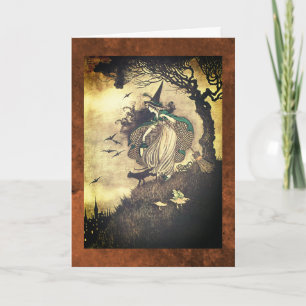 Cartão de Saudação de Bruxa de Halloween de Desenh