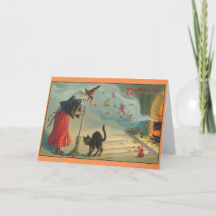 Cartão de Saudação de Bruxa de Halloween Vitoriano