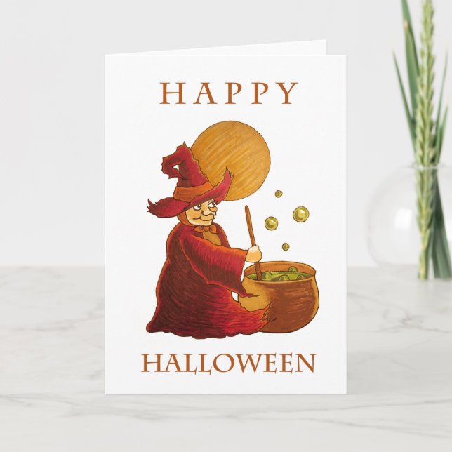 Cartão de saudação de bruxa e caldeirão (Frente)