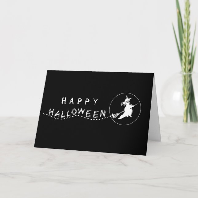 Cartão de Saudação de Bruxa Voadora de Halloween,  (Frente)
