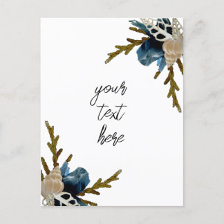 Cartão de saudação de buquê floral marinho folgado