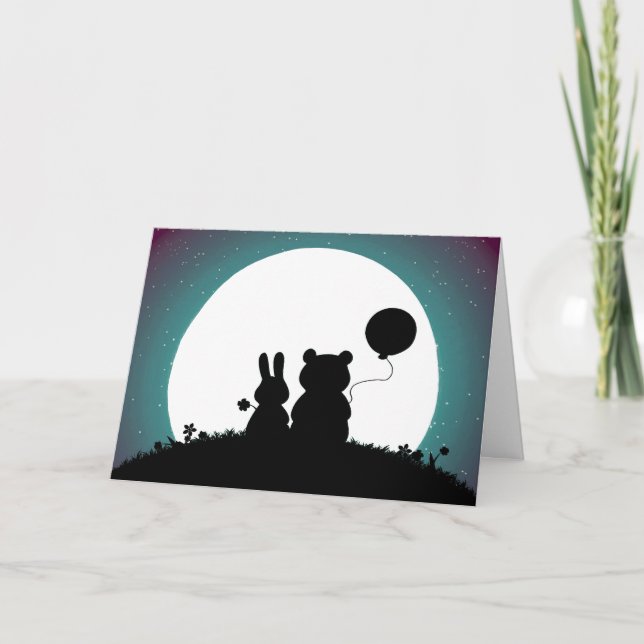 Cartão de Saudação de Casamento de Coelho e Urso (Frente)