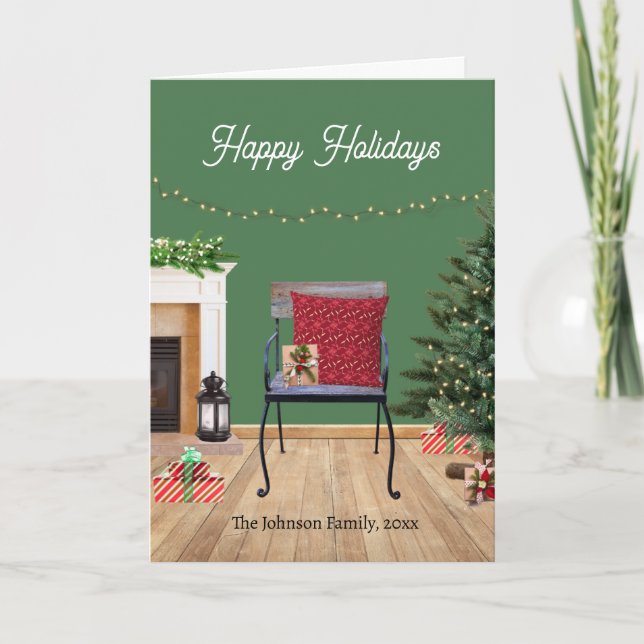 Cartão de Saudação de Cena de Natal Rústica Dobrad (Frente)