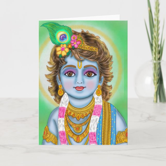 Cartão de Saudação de Criança Lord Krishna (Frente)