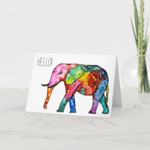 Cartão de saudação de elefante bonito e colorid