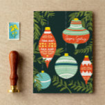 Cartão de Saudação de Enfeites de natal Retroativo<br><div class="desc">Envie alguns cartões de natal festivos este ano com o cartão ilustrativo de Natal desta temporada com ornamentos retrorreflectores do meio século.</div>