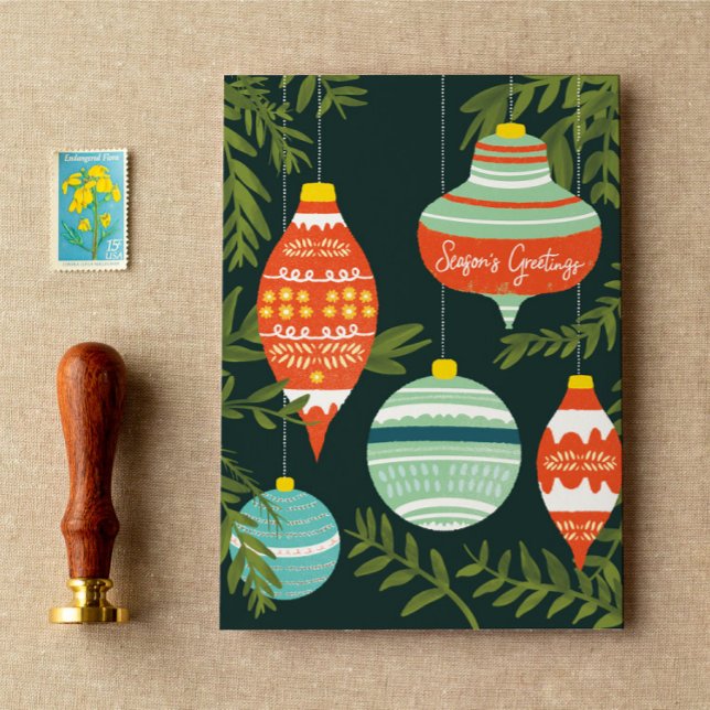 Cartão de Saudação de Enfeites de natal Retroativo (Criador carregado)