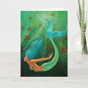 Cartão de saudação de fantasia de Mermaid green se