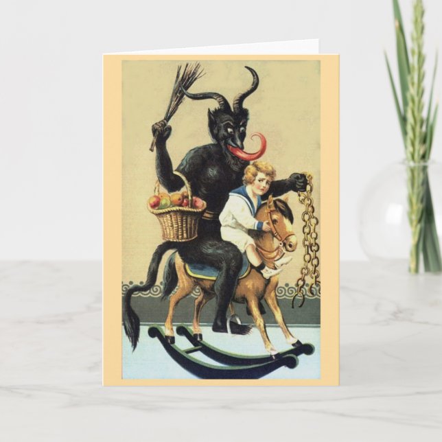 Cartão de Saudação de Feriado Horso Krampus Rockin (Frente)