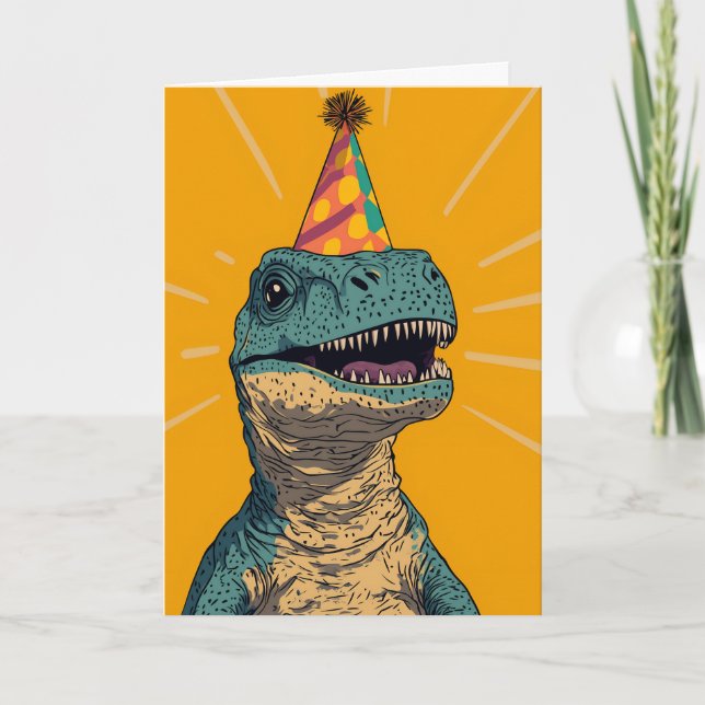 Cartão de Saudação de Festa de aniversário Dinossa (Frente)