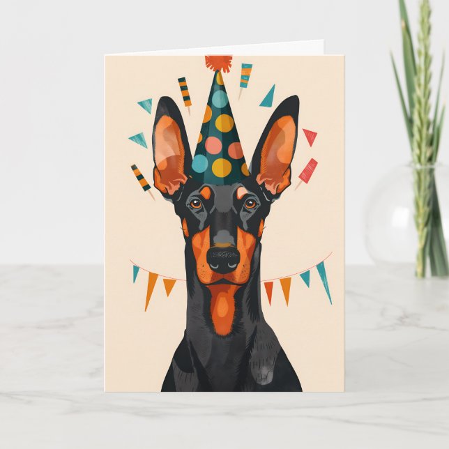 Cartão de saudação de Festa de aniversário Doberma (Frente)