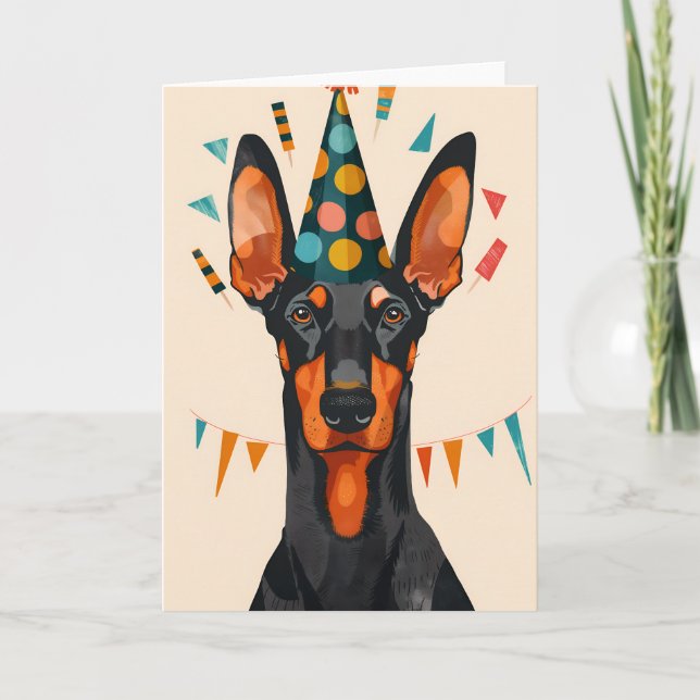 Cartão de saudação de Festa de aniversário Doberma (Frente)