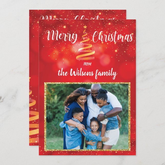 Cartão de Saudação de Foto da Família Red Sparkles (Frente/Verso)