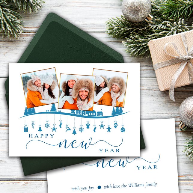 Cartão de Saudação de Foto de Estilo Azul Minimali (Criador carregado)