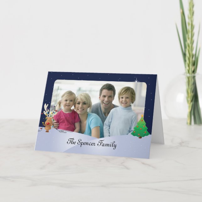 Cartão de Saudação de Foto de Natal com Rudolph (5 (Frente)