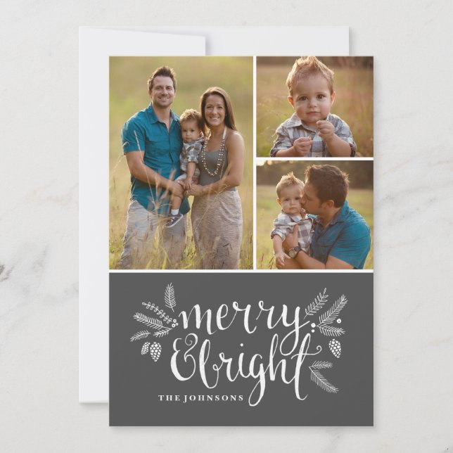 Cartão de Saudação de Foto de Natal - Feliz e Bril (Frente)