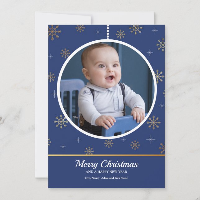 Cartão de Saudação de Foto de Ornamento de Feriado (Frente)