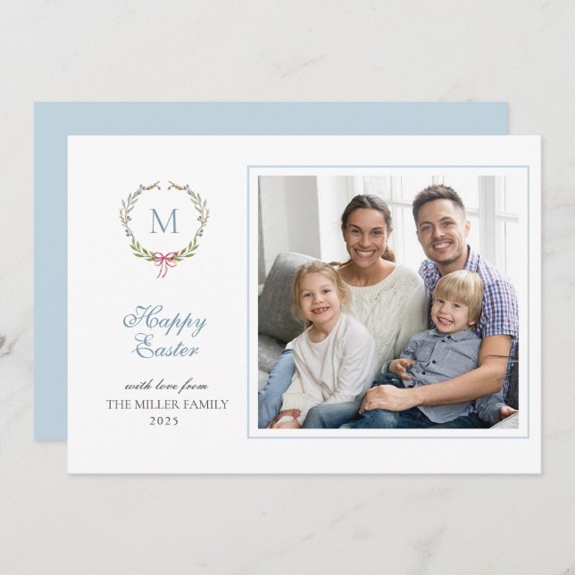 Cartão de saudação de fotos de Páscoa monograma (Frente/Verso)