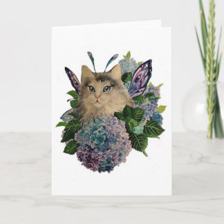 Cartão de saudação de gatinho de fada Hydrangea