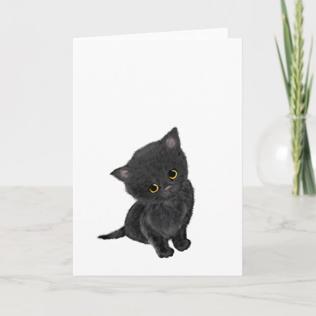 Cartão de saudação de gatinho preto bonito (Frente)