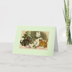Cartão de Saudação de Gato de Neve natais vintages