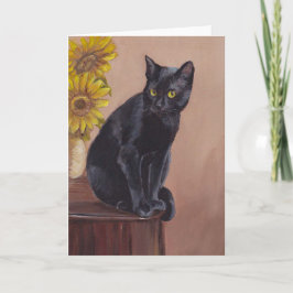 Cartão de Saudação de Gato Negro e Girassóis