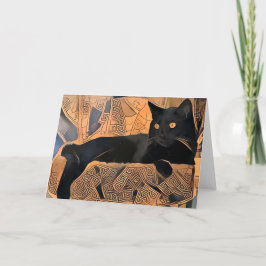 Cartão de saudação de gato preto, inspirado grego,