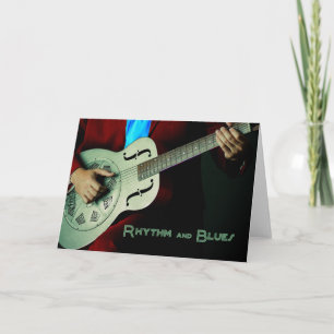 Cartão de saudação de guitarra e ritmo azul
