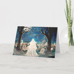 Cartão de Saudação de Halloween,cemitério,fantasma