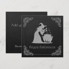 Cartão de Saudação de Halloween da Bruxa e Cauldro