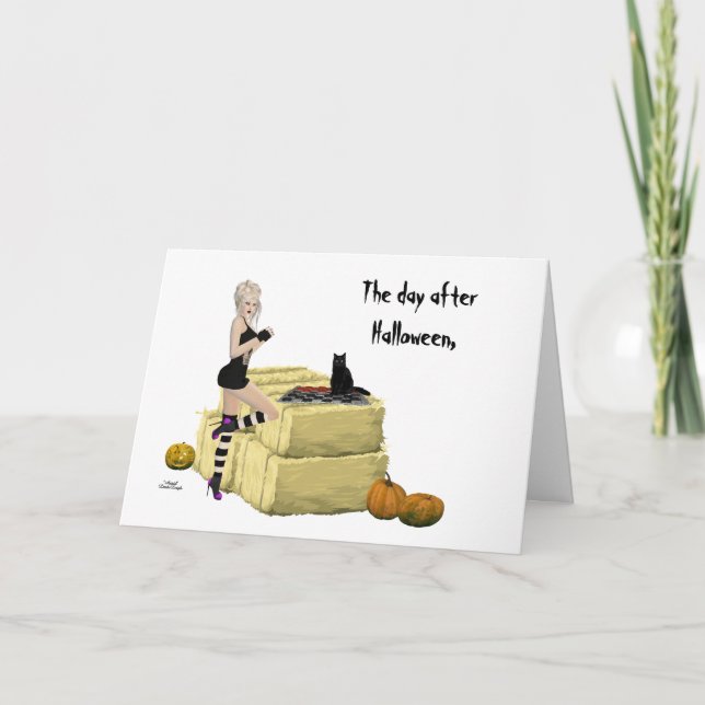 Cartão de saudação de Halloween para bruxas loiras (Frente)