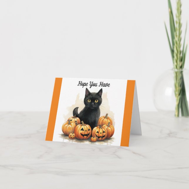 Cartão de Saudação de Halloween Purrfect Pumpkin (Frente)