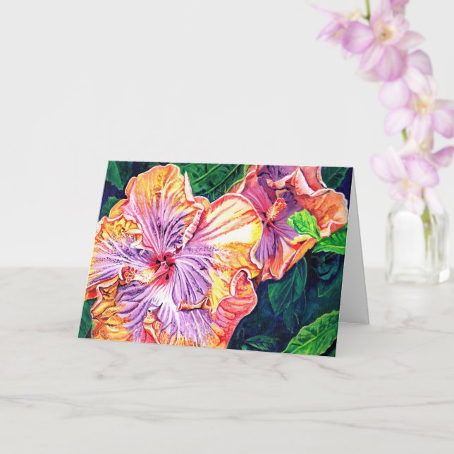 Cartão de Saudação de Hibiscus Laranja e Roxo (Orquídea)