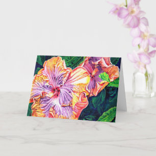 Cartão de Saudação de Hibiscus Laranja e Roxo