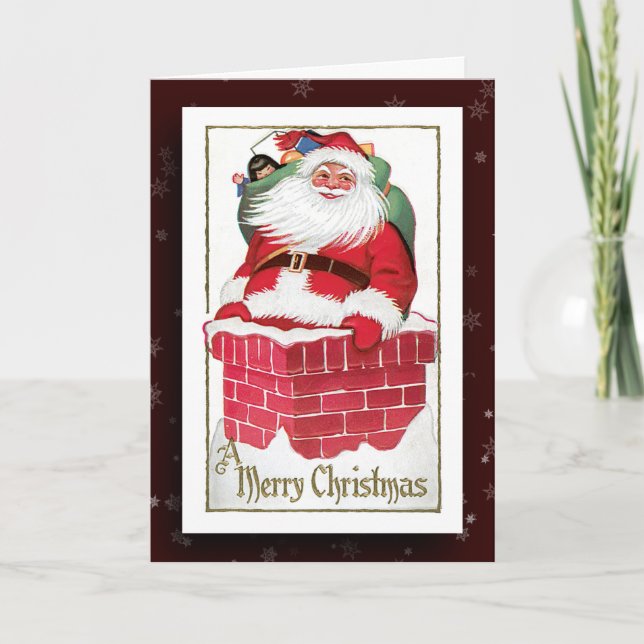 Cartão de Saudação de Imagem Vintage Santa Claus (Frente)