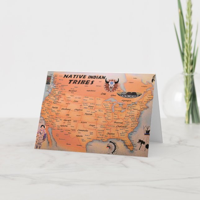 Cartão de Saudação de Mapa de Tribos Nativas (Frente)